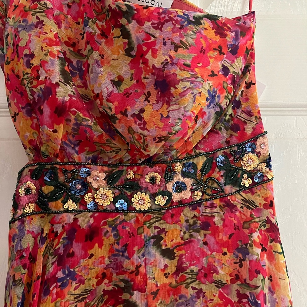 Mac Duggal NWT #9157 Pink Floral One Shoulder Gown with Flutter Sleeve s… - Picture 8 of 12